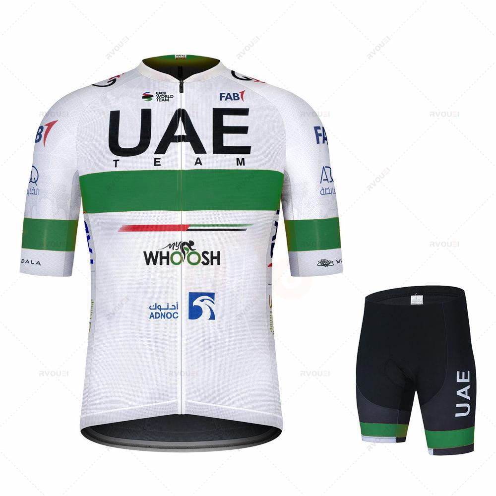 Uae Team Cycling Clothing Set for Men, Bike Clothing, Breathable Anti-UV Bicycle Wear, Short Sleeve Cycling Jersey and Bib Sets