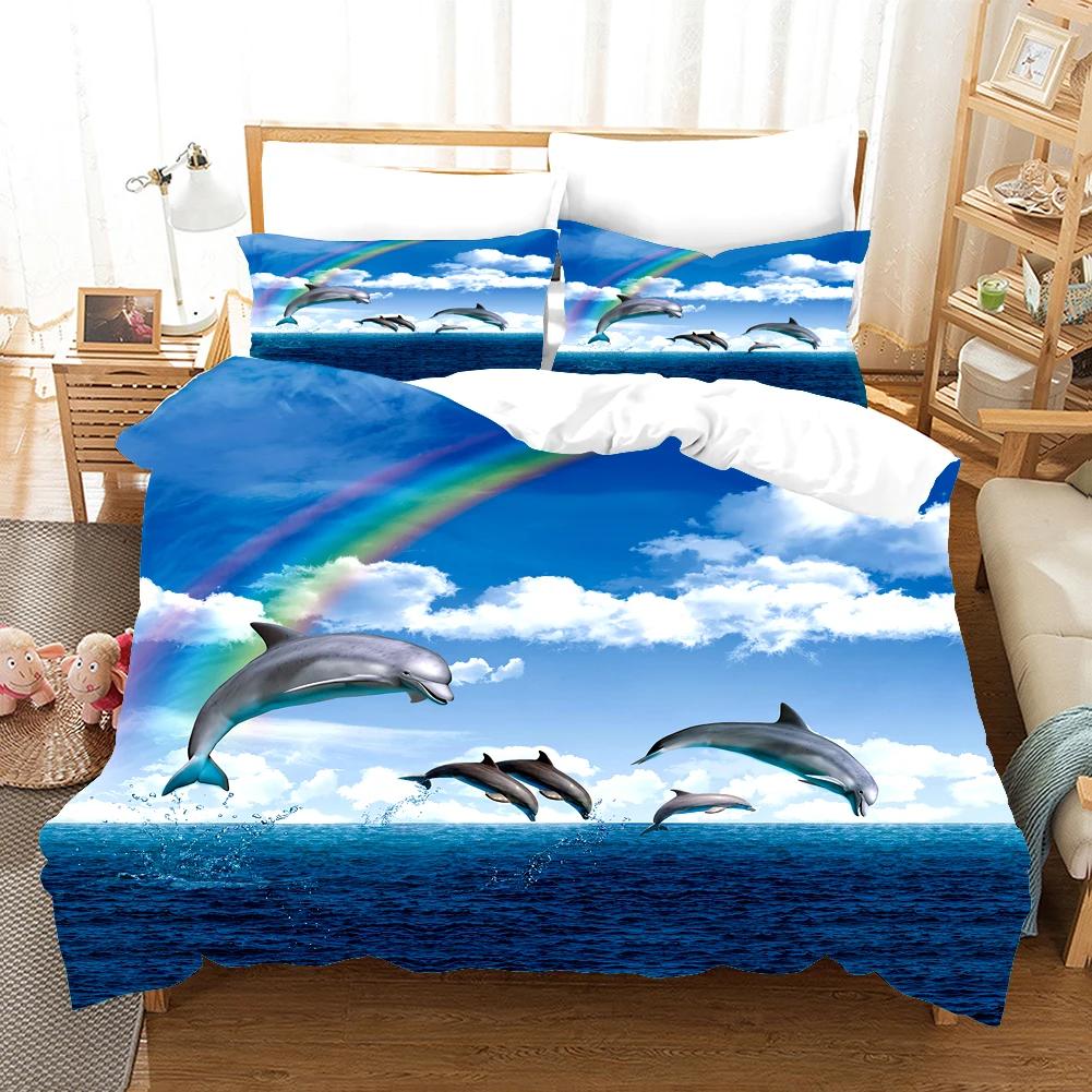 Ocean Dolphin Bedding Set Kids Winter Duvet Cover Sets Kids,twin Full Queen King Bedroom Set  Home Textile Housse De Couette