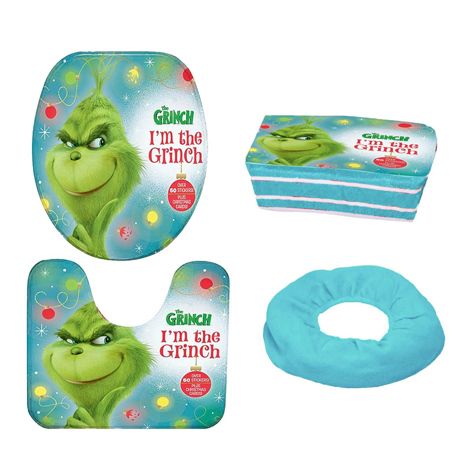 

4Pcs Christmas Bathroom Pedestal Rug Lid Toilet Cover Bath Mat Shower Bathroom Non-Slip Pedestal Rug One Size