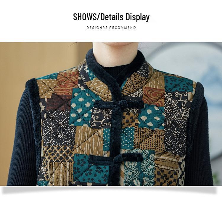 Ethnic-Style Autumn/Winter Velvet Mid-Length Tang Suit Vest for Middle-Aged and Elderly Women