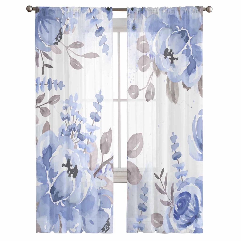 Plant Watercolor Nature Bedroom Curtains Tulle Sheer Curtain Living Room Home Decor Voile Drapes