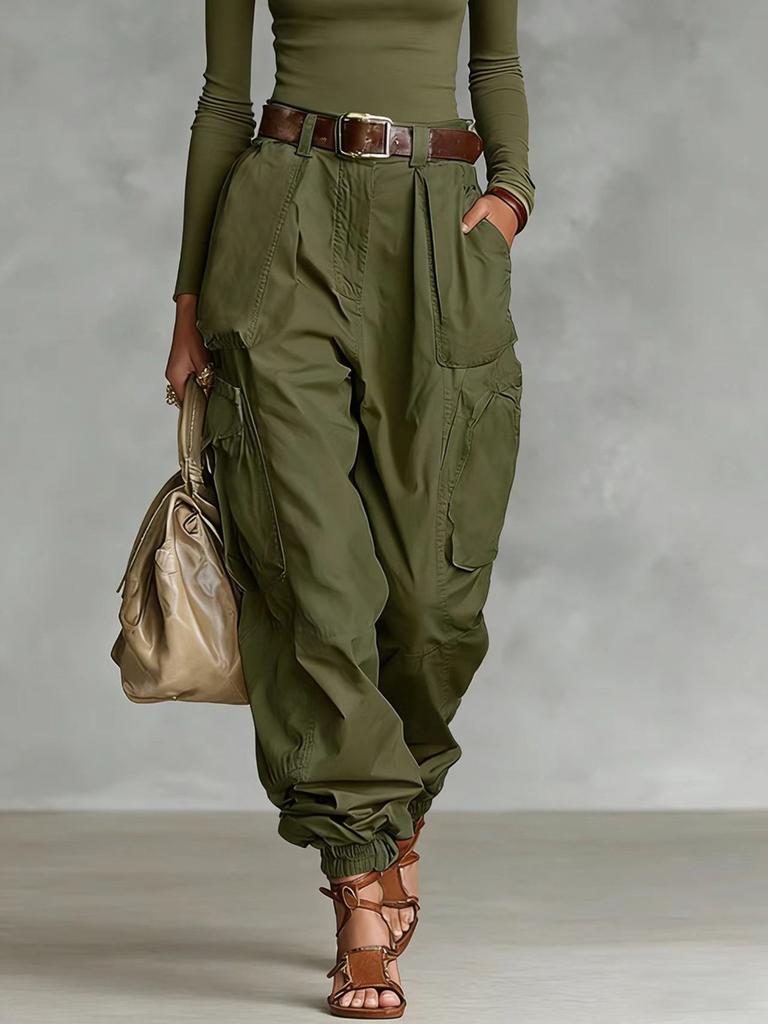Street Multi-Pocket Workwear Pants Women Loose Wide Leg Casual Long Pants