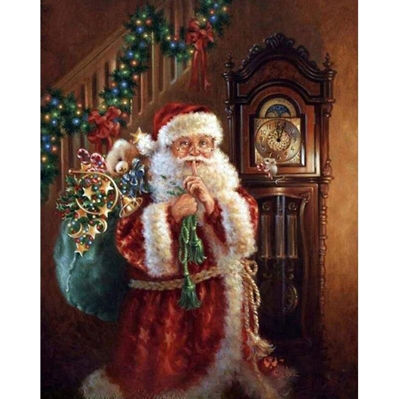 5D Full Drill Round Diamond Painting Santa Claus Picture Of Rhinestone Embroidery Diamond Mosaic Portrait Home Decoration