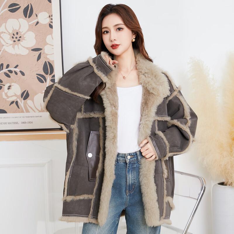 KAISER Women's Chic Rabbit Fur Mid-Length Coat