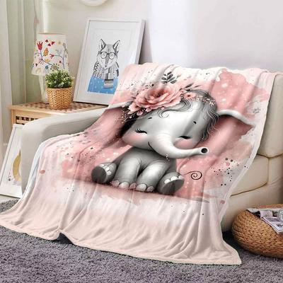 1pc Elephant Name Blanket Lightweight Flannel Throw for Sofa Bed Travel Camping Livingroom Office Couch Chair