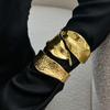 KunJoe Luxury Design Irregular Leaves Spring Bangles Women Exaggerated Gold Color Metal Wide Bracelet Wedding Jewelry On Hand