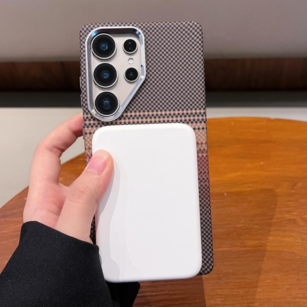 Luxury For MagSafe Carbon Fiber Texture Case For Samsung S25 S24 S26 Ultra Wireless Charging Alloy Lens Shockproof Hard Cover