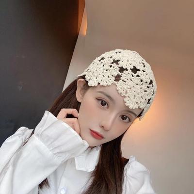 Women's Spring Summer Korean Style Woven Thin Hollow Breathable Knit Fashion Wool Melon Rind Hat Stylish Head Wrap Cap