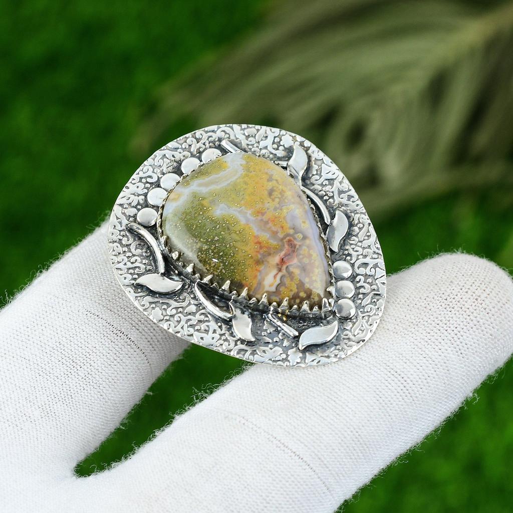 Natürlicher Ozeanjaspis Edelstein Anhänger 925 Sterlingsilber Indischer Schmuck