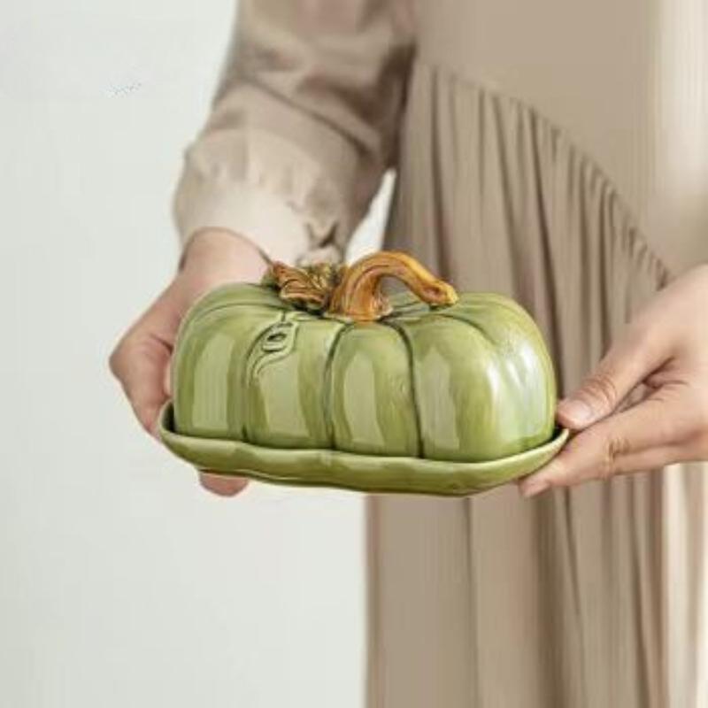 

Pumpkin Ceramic Dining Plate Butter Dish with Lid Bread Plate Butter Box Cake Tray Dessert Plates Snack Bowl Fruit Plates Tray зелёный