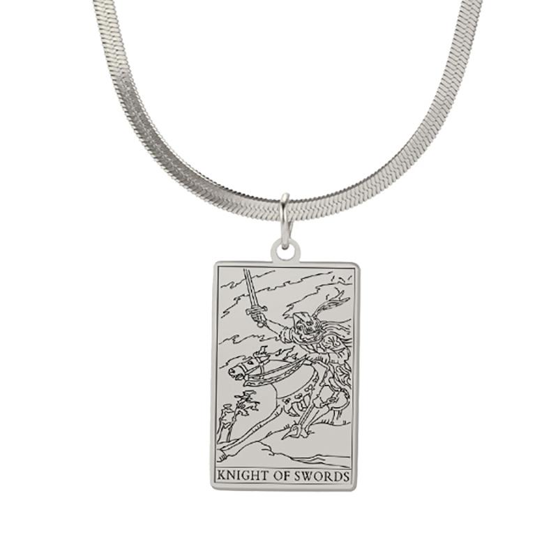 Tarot Cards Necklace for Women Stainless Steel Snake Chain Suit of Swords Traditional Tarot Art Minor Arcana Amulet Jewelry