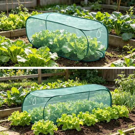 Pop-up Plant Cover Mesh Outdoor Plant Protector Insect Barrier Netting Foldable Crop Cage Raised Bed Cover for Vegetable Fruit Seedlings Garden Rows