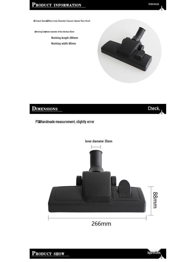 Dual-Use Floor and Carpet Vacuum Brush with 35mm Inner Diameter