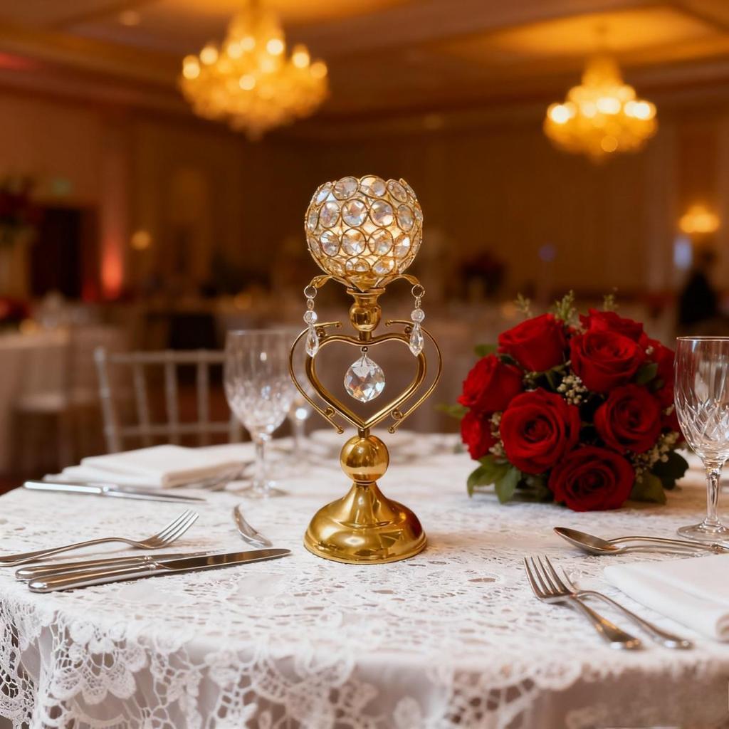 European Iron Crystal Candelabra: Heart-Shaped Metal Ornament for Candlelit Dinners & Home Decor