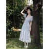 French Style Blue A-Line Summer Maxi Dress