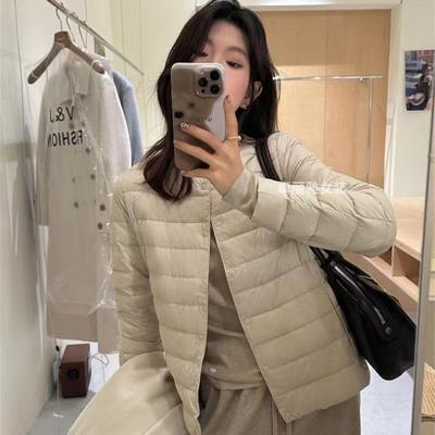 Korean Style White Duck Down Thin Rib Down Jacket Liner Women's Short Layered Collarless Fashionable Warm