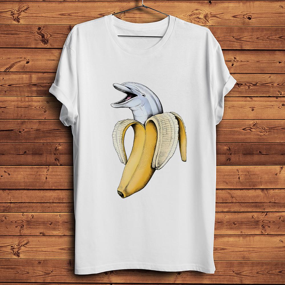 

Amusing Dolphin Banana delphis Funny Joke Tshirt Casual Short Sleeve White TShirts Unisex TeeBreathable Nocracking Printing 4XL