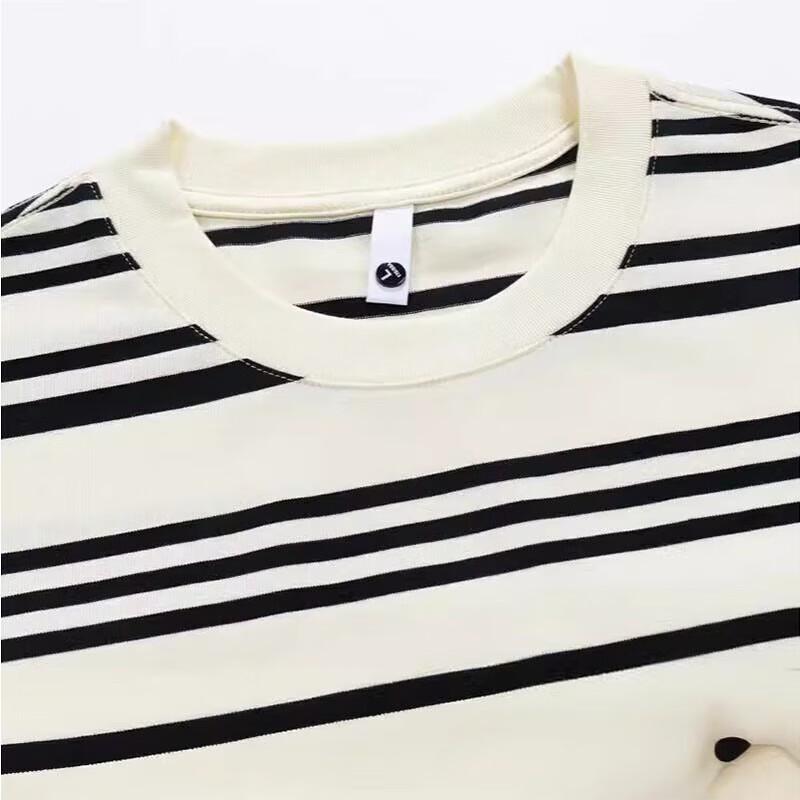 JIAOXIU Men's Classic Stripe Loose Fit Round Neck T-Shirt
