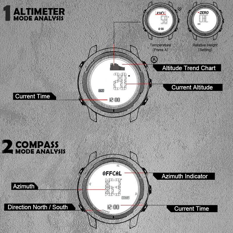 NORTH EDGE Vertico Herren Digitaluhr Militär Sportuhren Wasserdicht 50M Höhenmesser Barometer Kompass Alarm Outdoor Armbanduhr