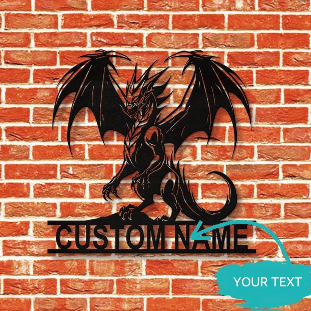 Custom Dragon Family Crest Metal Wall Art, Engraved House Sign, No Power, Personalized Last Name Decor