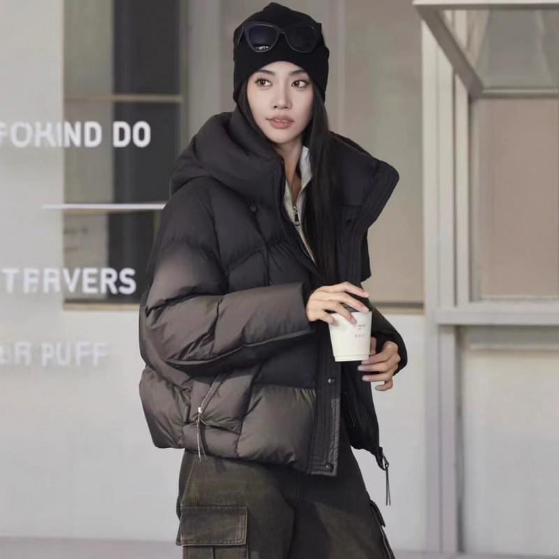 Womens Short Puffer Jacket With Hood White Duck Down Fill Warm Thick Outerwear Winter