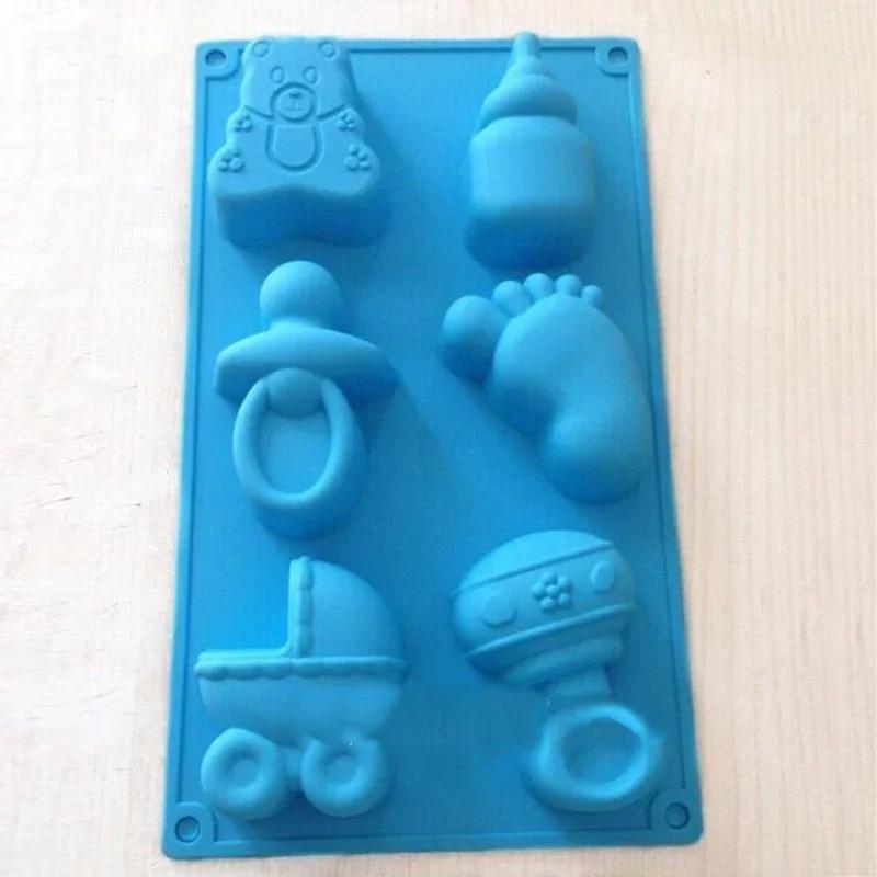 6 Cells Baby Feet and Toys Silicone Molds 3D Chocolate Sugar Candy Jelly Moulds Ice Cube Cupcake Party Fondant Cake Decor Tools