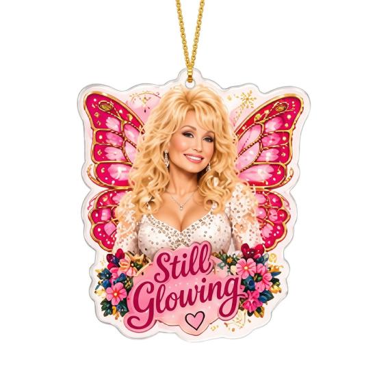 Unique Festival Gift Ideas Dolly Christmas Ornament, 2D Acrylic Collectible Hanging Decor, Memorial Country Pink Western Style Decorations Music Theme
