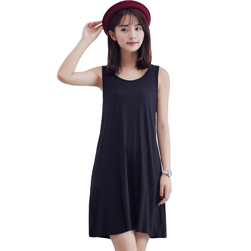 

Women Long Cami Stretch Tank Top Sleeveless T Shirt Bodycon Tunic Mini Dress L чорний
