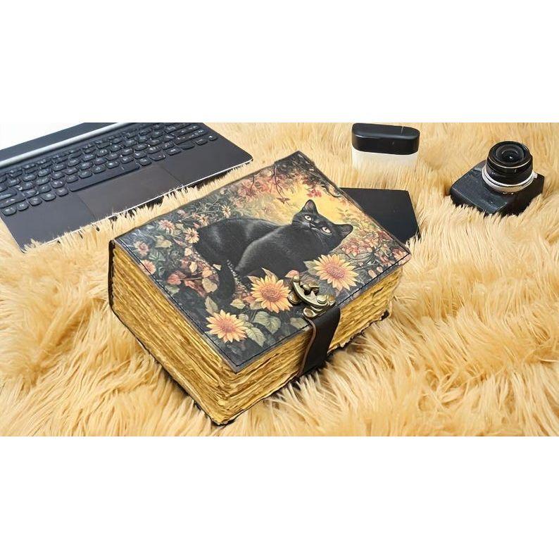 Cat Leather Journal: Blank Book of Shadows, Vintage Style