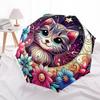 1pc Starry Night Cat Floral Auto Open Close Umbrella - Portable 3-Fold Design with Iron Frame, Perfect for Outdoor, Festive Gifts, Travelers, Daily Us