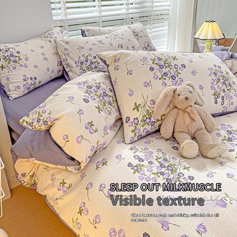 Idyllic Bedding Four-piece Set Skin-friendly Breathable Bed Sheet Quilt Cover Pillowcase