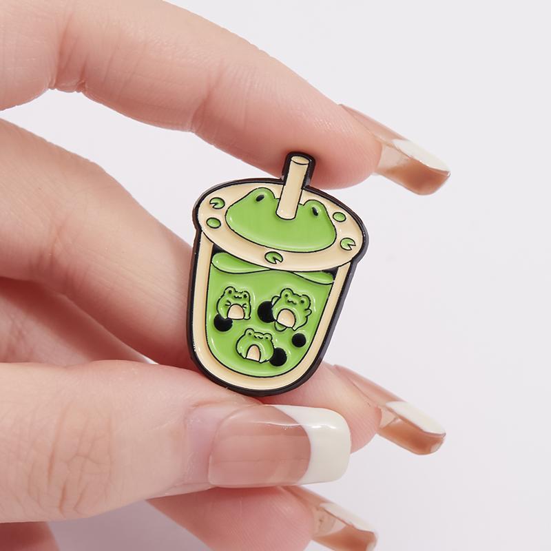 Cute Animal Milk Tea Enamel Pins Custom Salamander Capybara Frog Fox Brooches Lapel Badges Animal Jewelry Gift for Kids Friends
