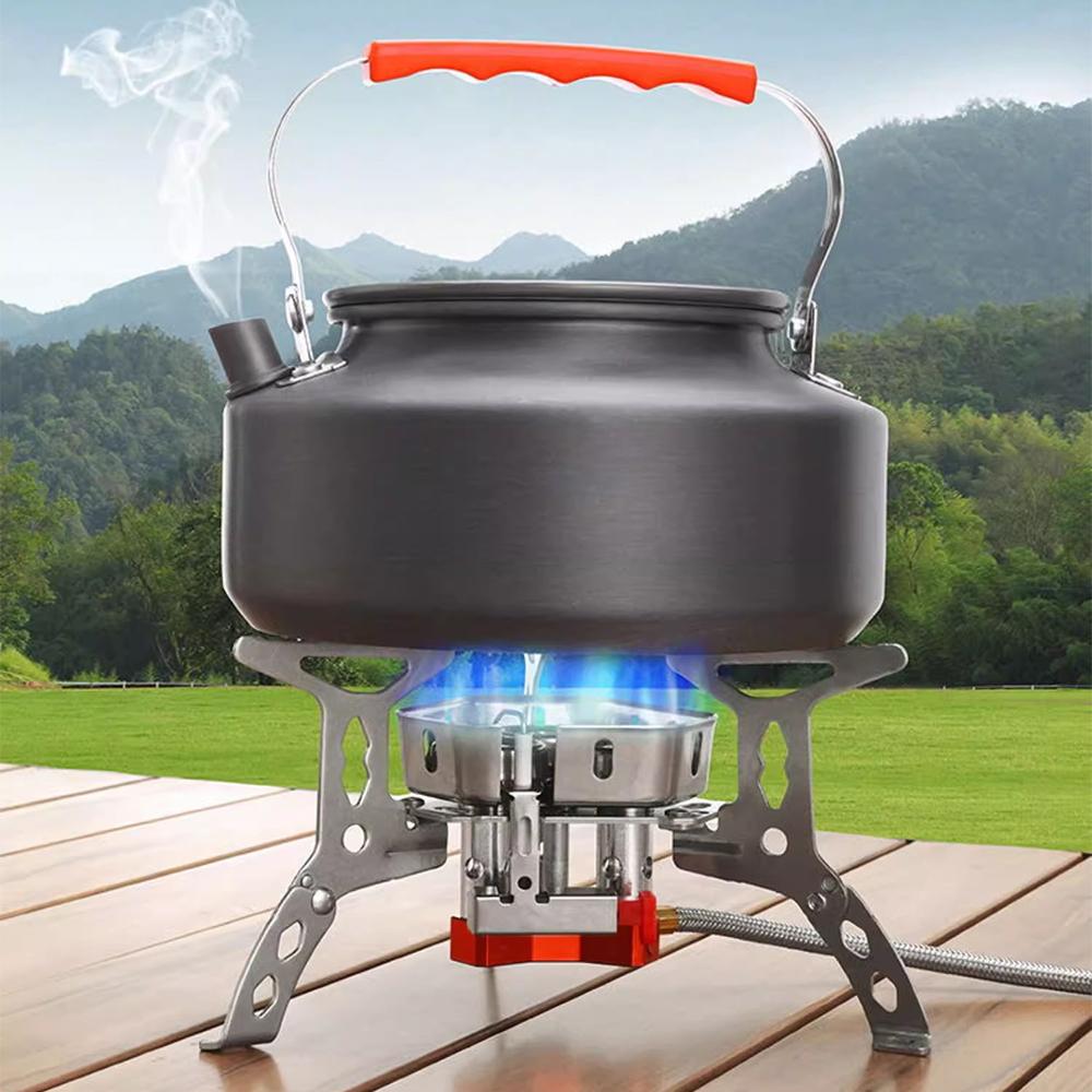 6800W Windproof Camp Stove Camping Gas Stove with Fuel Canister Adapter, Piezo Ignition, Portable Collapsible Stove Burner