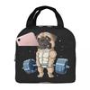 Pug Dog Weight Lifting Exercise Fitness Gym Workout Insulated Lunch Bag for Women Children Food Boxes Thermal Lunch Box Tote