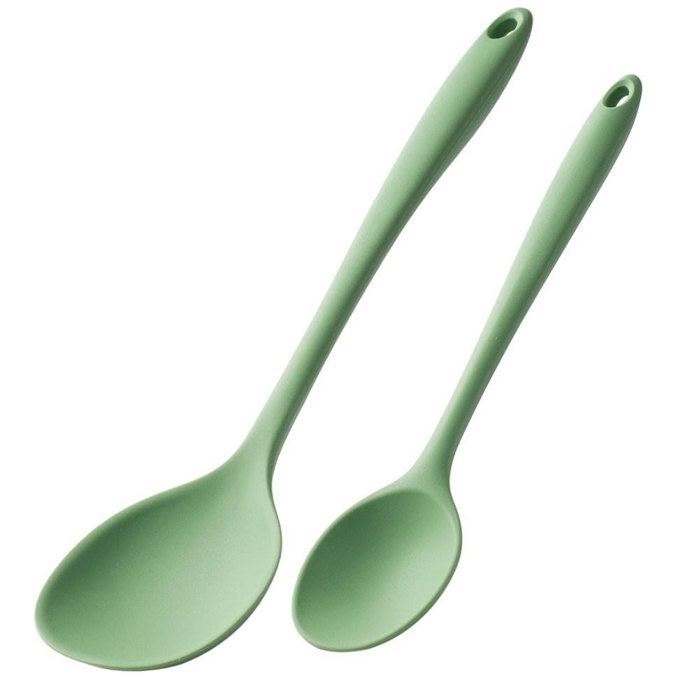 

2Pcs Silicone Spoon Multi-use Hold Comfortable Non-slip Handle Large Cooking Utensils Mixing Spoon Silicone Tableware Scoop зелёный