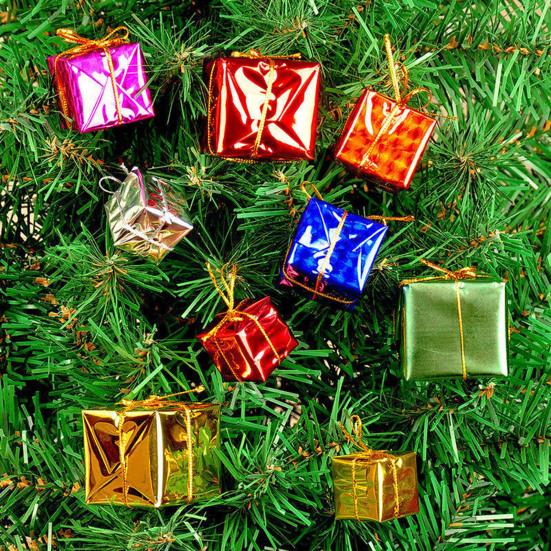 12 Pcs Christmas Shiny Mini Boxes Ornaments Miniature Gift Box Hanging Decorations for Christmas Birthday Wedding Holiday Party Favors