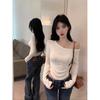 Sweet Spice Girl Slant Shoulder Long Sleeve Solid Color T-Shirt Women's 2025 Autumn Slim-Fit Versatile One-Word Shoulder Bottom Shirt Top
