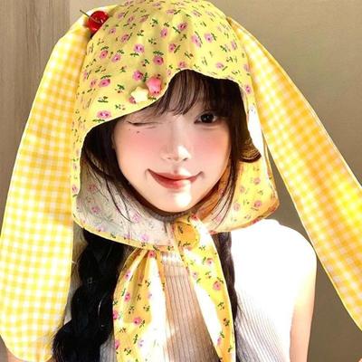 Cute Cherry Fragrant Rabbit Ears Hats Sweet Style Decoration Headscarf Hat Kawaii Beret Funny Y2k Retro Mountaineering Scarf