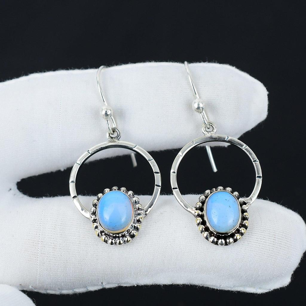 Natürliche Milchopal Edelstein Ohrringe, 925 Sterling Silber Ohrringe, Handgemachte Boho Silber Schmuck Ohrringe, Geburtstagsgeschenk für Frau
