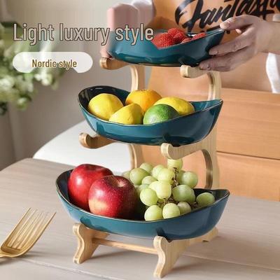 Double-Layer Wooden Fruit and Cake Stand with Draining Feature