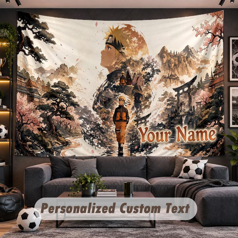 Wall Hanging Tapestry Custom NameNaruto Pattern Personalized Printed Fabric Wall Decor