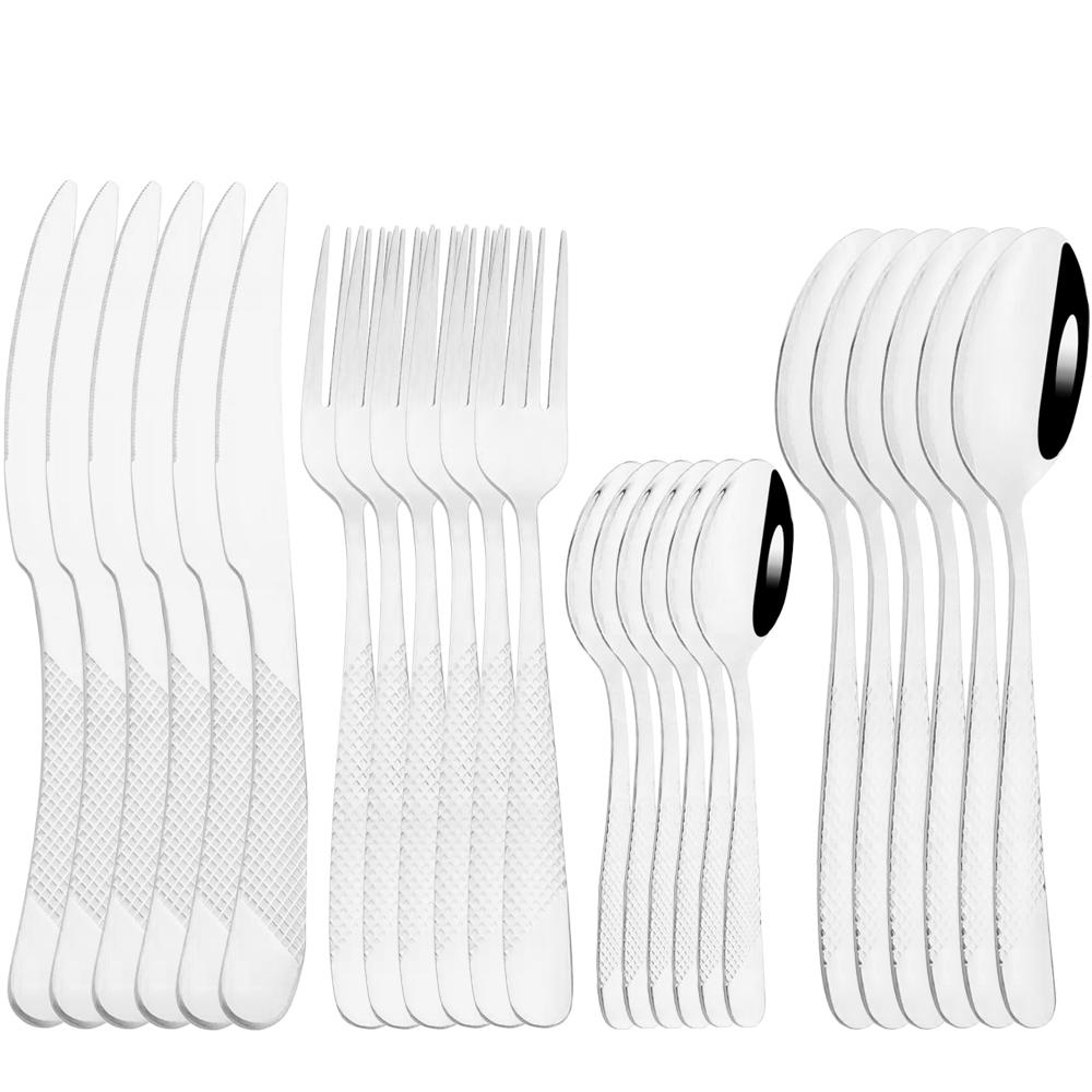 24Pcs Dinnerware Sets Stainless Steel Flatware Set Steak Knife Fork Teaspoon Tableware Cutlery Set Food Silverware