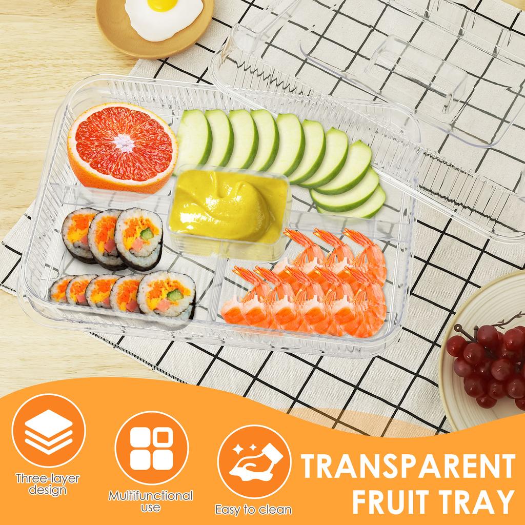 3Layers Plastic Clear Chilled Party Platter With Lid Lightweight Detachable Fruit Ice Serving Tray for Shrimp Cocktail Appetizer