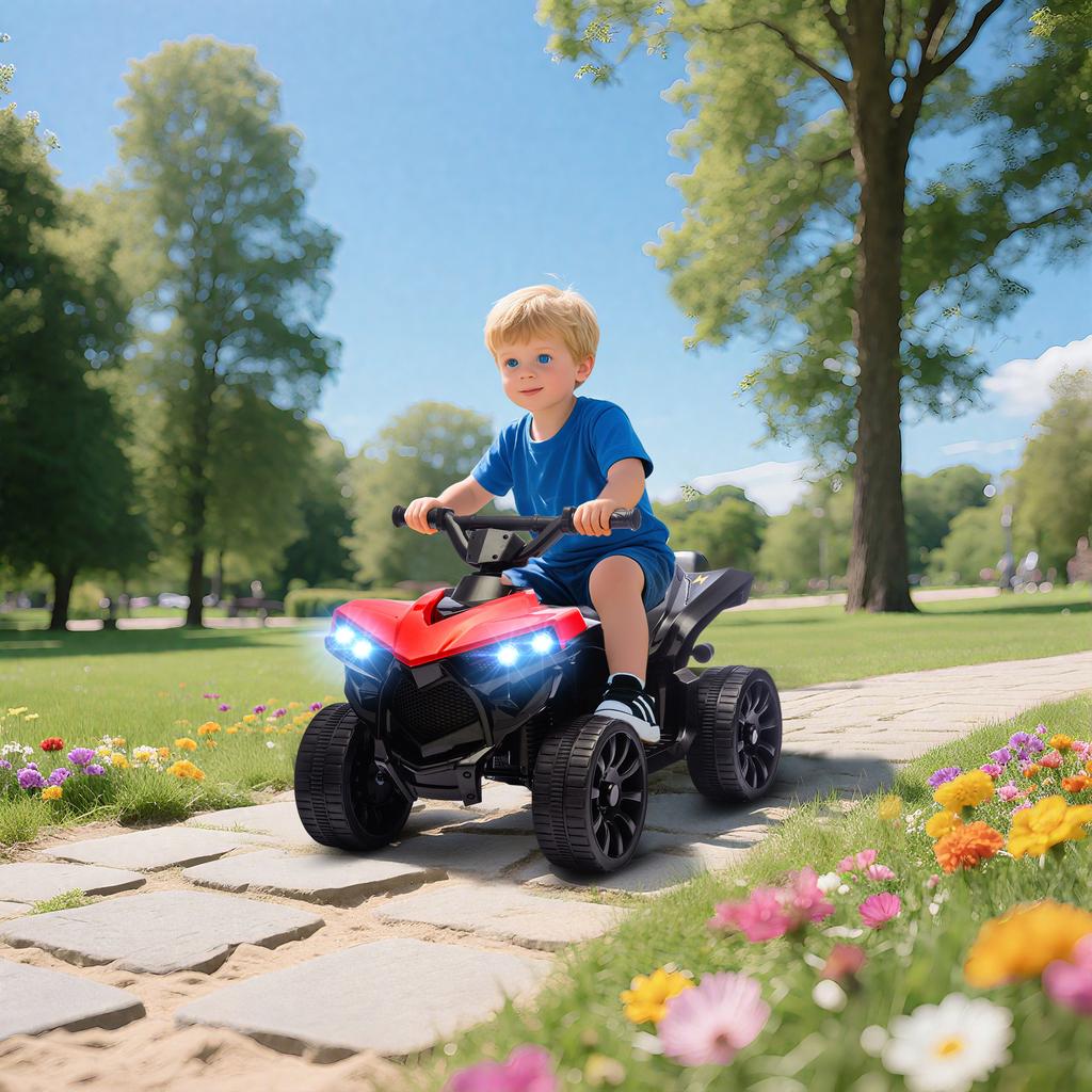 Kids Electric Quad 6V Kids Quad with Forward, Reverse Function, Music, LED Headlights Red