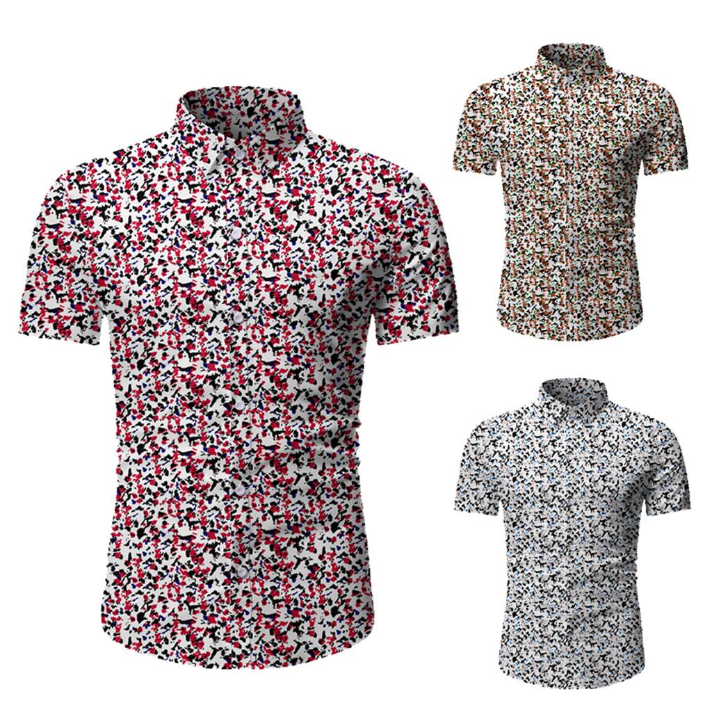 

Men Casual Summer Printed Button Short Sleeve Hawaiian T-Shirt Top Blouse