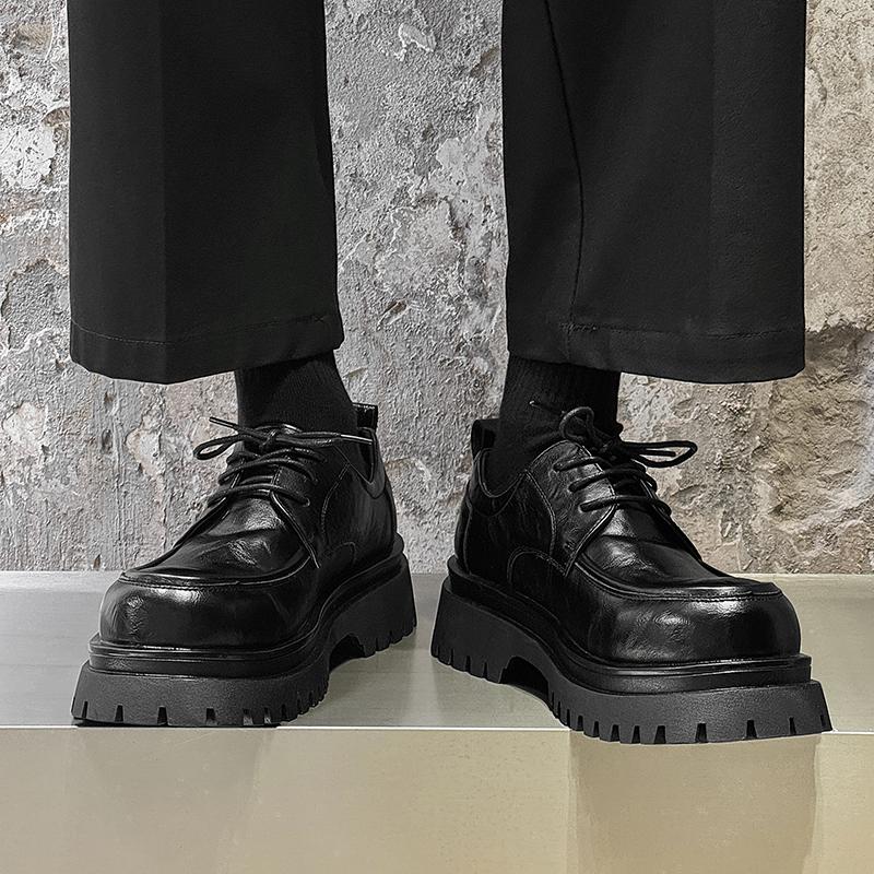 Fashion Retro Solid-Color Leather Men's Oxford Shoe Thick-Soled Anti-Slip Lace-Up Flat Shoe Autumn And Winter Casual Formal Office Shoes