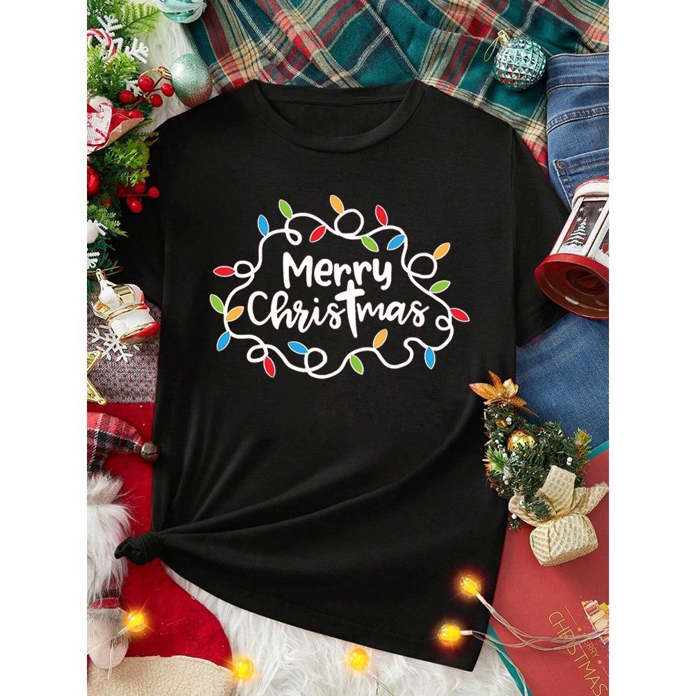 Casual Christmas Claus T-Shirt for Women Loose Round Neck Short Sleeve Tops