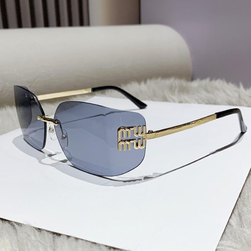 Miu's Y2K Frameless Sunglasses - Jang Wonyoung Style Curved Shades for Women