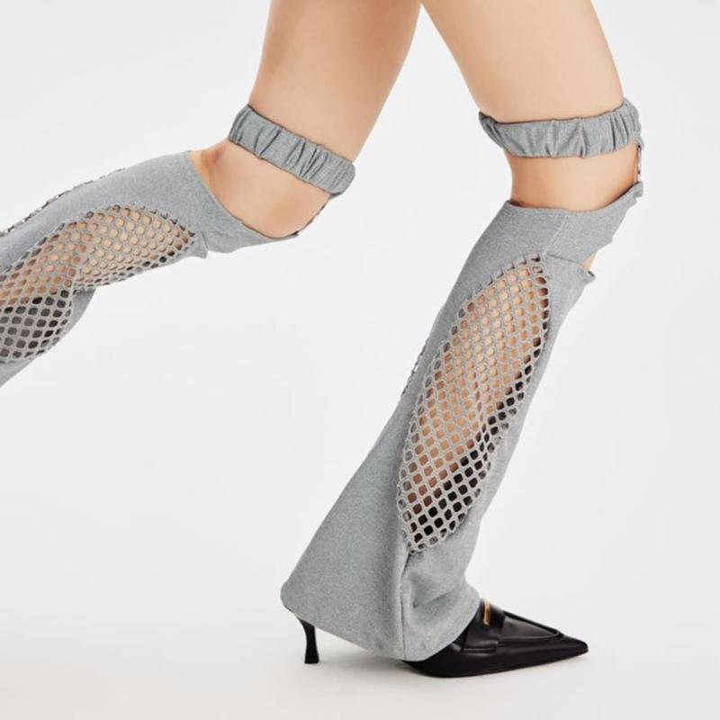 Women Harajuku Suspender Flared Leg Warmer Aesthetic Punk Garters Stockings Hollow Out Fishnet Leg Cover Streetwear