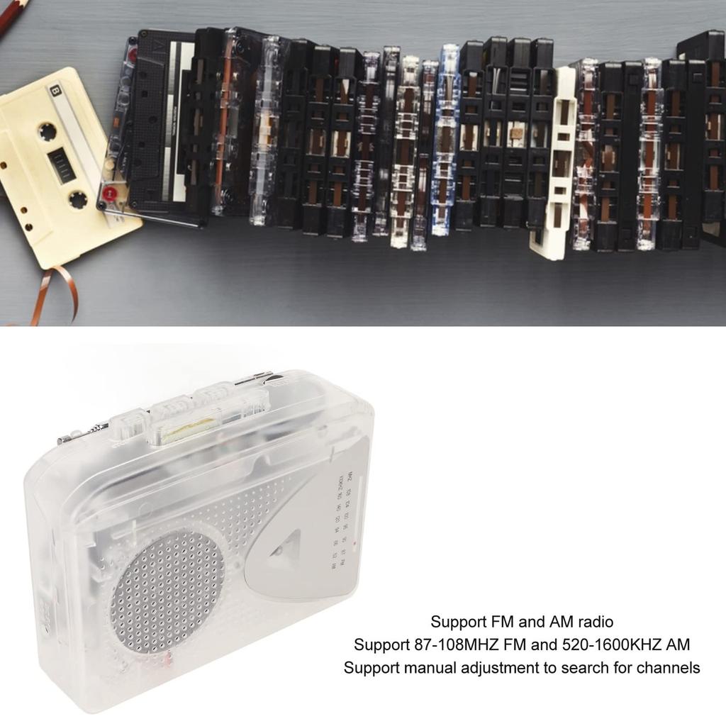 Cassette Recorder Compact Vintage Cassette Tape Tape to MP3 USB Cassette Player with Large Speaker and Earphone DC Powered Player, AM/FM Player, Jack,